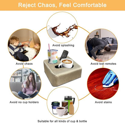 Couch Cup Holder Pillow Tray! Keep Drinks Hand Reach and KeepTemp, Prevent Spills and Use Anywhere. Cup Holder for Couch, Bed, Car, Courtyard, Park, Beach. Pink. Light Khaki