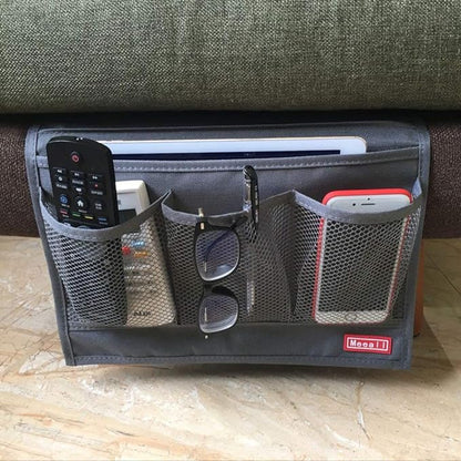 Bedside Storage Organizer with Pockets, Bedside Caddy, Table Cabinet Storage Organizer, TV Remote Control, Phones, Magazines, Tablets, Accessories, Grey