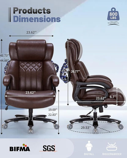 800lbs Executive Office Chairs, Big and Tall Desk Chair with Lumbar Support, Office Chair for Heavy People, Heavy Duty Office Chair with Pocket Spring Cushion, Dual Rubber Wheel
