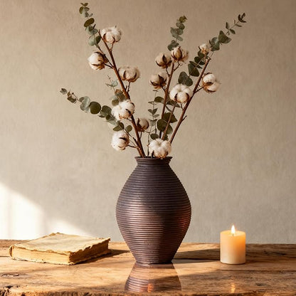 Brown Rustic Vase – 8.6" Farmhouse Vase for Table Centerpiece, Resin Vintage Vases for Pampas Grass, Rustic Decor for Dining Table, Entryway, Mantel or Living Room Shelf