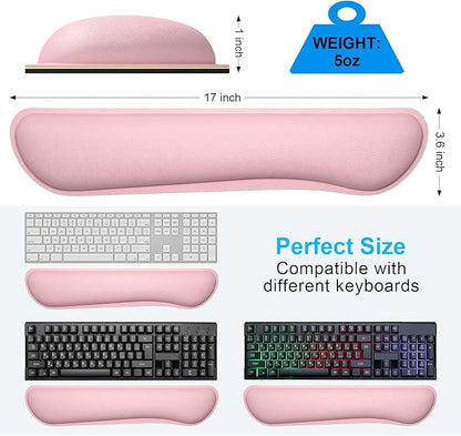 Dapesuom Enlarge Keyboard Wrist Rest, Cute Memory Foam Keyboard Wrist Cushion for Computer Desk Mats Support, Typing Pain Relief Ergonomic Mouse Pad Rests with Non-Slip Base for Gaming, Laptop, Pink