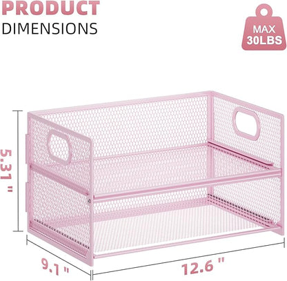 Marbrasse 2 Tier Paper Organizer Letter Tray, Mesh File Organizer with Handle, Paper Sorter Desk Organizer for Home Office Supplies - Pink