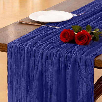 Socomi Royal Blue Valentine's Day Cheesecloth Table Runner Boho Rustic Gauze 120 inch 10FT Cheese Cloth Runner for Wedding Party Baby Shower Birthday Home Decor Holiday Decorations