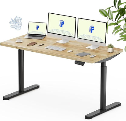 FLEXISPOT Solid Rubberwood Electric Standing Desk with Elegant Oval Legs, 63"x24" Height Adjustable Desk for Home Office & Living Spaces (Black Frame)