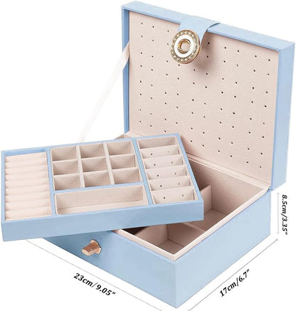 QBestry Girls Jewelry Box Earring Holder Organizer for Girls Jewelry Organizer Box Stud Earrings Organizer for Girls Womens Blue Jewelry Box for Earrings and Necklaces Rings Stud Earrings Box for Teen