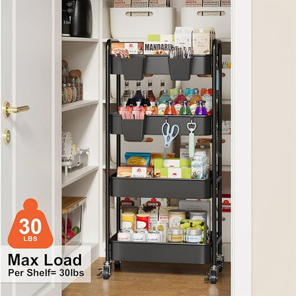 2 Tier Small Rolling Cart Metal with Wheels, Black Under Desk Storage Carts on Wheels, Short Utility Roller Shelf Trolley Organizer for Pantry, Kitchen, Office, Two Tiered Mobile Side Table, 22in Tall