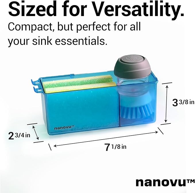 Nanohold Kitchen Sink Caddy for Flat Surfaces - Strong Hold Easy Install Kitchen Sink Organizer with Drainage Holes - Soap Sponge, Dishwashing Tools and Dish Brush Holder - Home Accessories by Nanovu