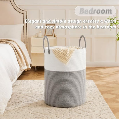 Artfeel Laundry Basket,Woven Cotton Rope Laundry Hamper,40L for Decorative Storage of Dirty Clothes,Toys and Blankets in Bathroom,Baby Room and Living Room