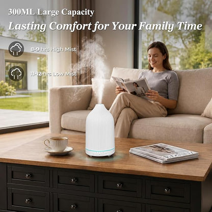 URPOWER 300ML Essential Oil Diffusers for Home Ultrasonic Aromatherapy Diffuser Up to 10hrs with 7-Color LED Lights Auto Shut-Off High/Low Mist - Diffuser Oil Machine Humidifiers for Bedroom Office