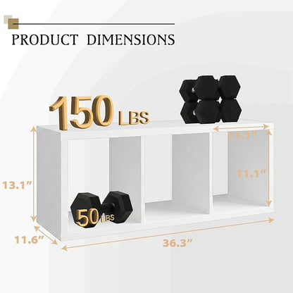WannabeMyself【2026 Wooden Thick Frame】 3 Cube Storage Organizer with Anti-Tipping Kits, Reversible Open Back Book Shelf,Bookcase for Living Room,Bedroom,Entrance Hall,Office,11.6×36.3×13.1,White