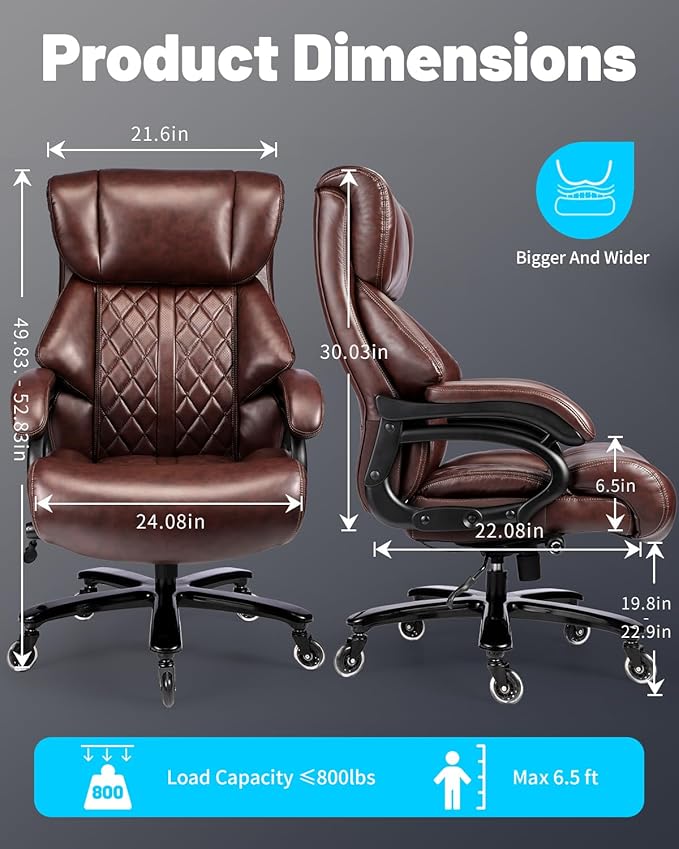 800lbs Executive Chairs, Executive Desk Chairs with Adjustable Lumbar Support, Office Chair for Heavy People, Heavy Duty Office Chair with Quiet Rubber Wheel and Extra Wide seat