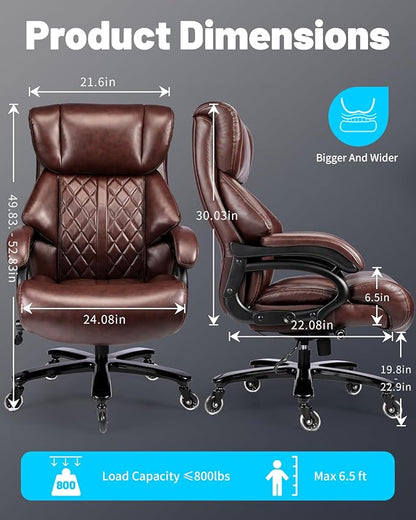 800lbs Executive Chairs, Executive Desk Chairs with Adjustable Lumbar Support, Office Chair for Heavy People, Heavy Duty Office Chair with Quiet Rubber Wheel and Extra Wide seat