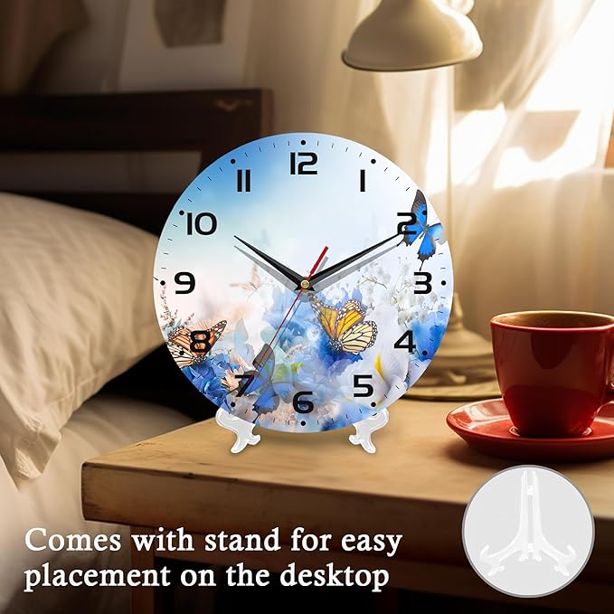Wall Clock, 10 Inch Silent Non-Ticking Home Kitchen Decor, Battery Operated for Bathroom Bedroom Living Room Office(Butterfly Flower Daisies)