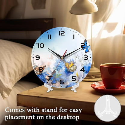 Wall Clock, 10 Inch Silent Non-Ticking Home Kitchen Decor, Battery Operated for Bathroom Bedroom Living Room Office(Butterfly Flower Daisies)