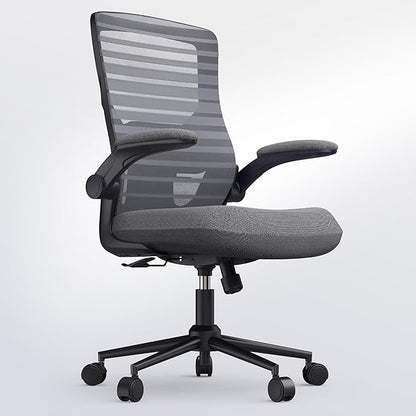 Office Desk Chair for Long Hours & Lower Back Pain Relief – 4“ Thick Molded Foam Cushion, Enhanced Lumbar Support, Padded Flip-up Armrests, New Year Workspace Upgrade, Dark Gray