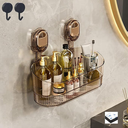 No-Drill Bathroom Suction Storage Box – Large Capacity & Strong Load-Bearing, Removable Hanging Shower Basket Caddy Organizer Drain Rack, with Drainage Hole & Adhesive Backing (Gold, 2pcs)