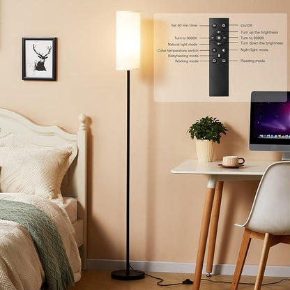 Ambimall Floor Lamps for Living Room, 64" Modern Floor Lamp with Remote Control and Stepless Dimmable Colors Temperature & Brightness, Standing Lamps for Living Room Bedroom Office, 9W Bulb Included