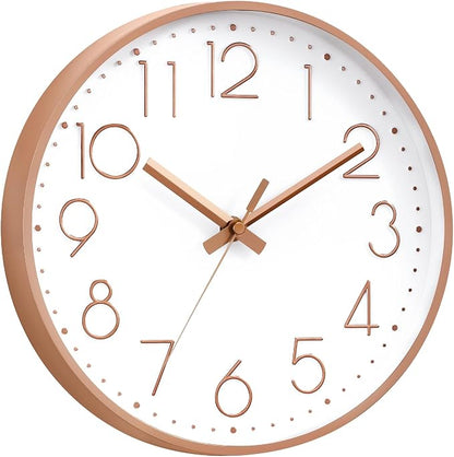 DAXSMY Wall Clock - 14 Inch Silent Non-Ticking Modern 3D Wall Clocks Battery Operated - Decorative Clock for Kitchen, Home Office, Bathroom, Bedroom, Living Room(Rose Gold)