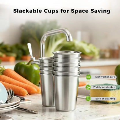 Unbreakable 10 oz Stainless Steel Kids Cups (5 Pack) - BPA-Free Premium Stackable Metal Pint Cups for Home, Outdoor & Children's Daily Use