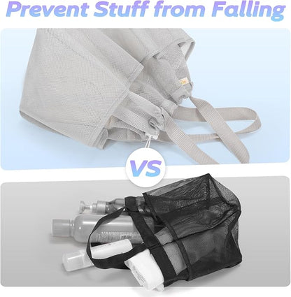 Mesh Shower Caddy Portable with Drawstring, Dorm Room Essentials for College Students, Grey Shower Bag for Camping,Swimming,Gym,Travel,Bathroom