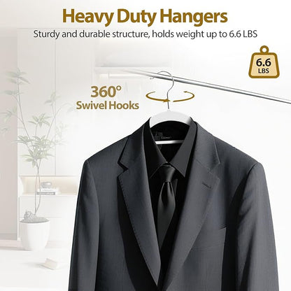 Plastic Hangers 50 Pack, 16.5 in Heavy Duty Clothes Hangers with 360° Swivel Hook, Non-Slip Bar & 0.2" Ultra-Slim Space-Saving Organizers for Coats, Pants, Suits, Shirts, White & Black