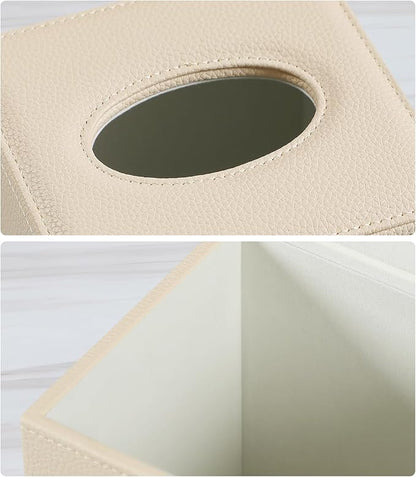 JLAMBOM PU Leather Tissue Box Cover Square Tissue Box Holder with Magnetic Closure, Decorative Tissue Holder for Bathroom Bedroom Office (Beige)
