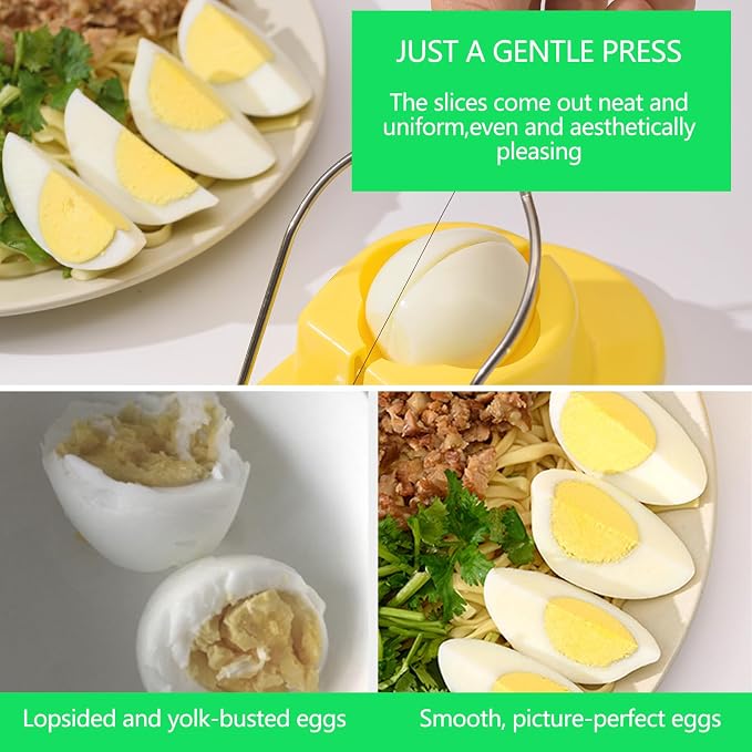 Egg Slicer, Semi-Round Curved Yellow Egg Cutter for Hard Boiled Eggs – Stainless Steel Wire Cutter with Ergonomic Handle for Salad, Cobb Salad, Avocado Toast & Food Garnish, Easy to Clean (3)