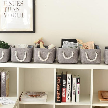 Small Fabric Storage Baskets (6-Pack), Foldable Gift Baskets with Rope Handles for Home & Office Organization