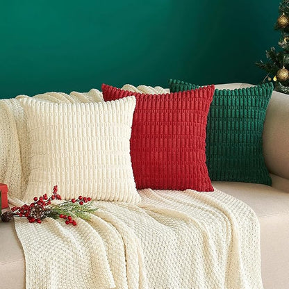 MIULEE Pack of 2 Corduroy Decorative Throw Pillow Covers 20x20 Inch Soft Boho Striped Pillow Covers Modern Farmhouse Home Decor for Sofa Living Room Couch Bed Cream White
