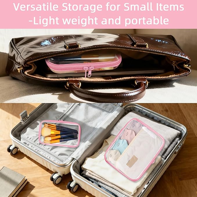 Topfinder Clear Hard Shell Zipper Case,Clear Toy Storage Pouch,Waterproof Transparent Organizer Comestic Case for Travel, Office, Home (Pink, 3*S)