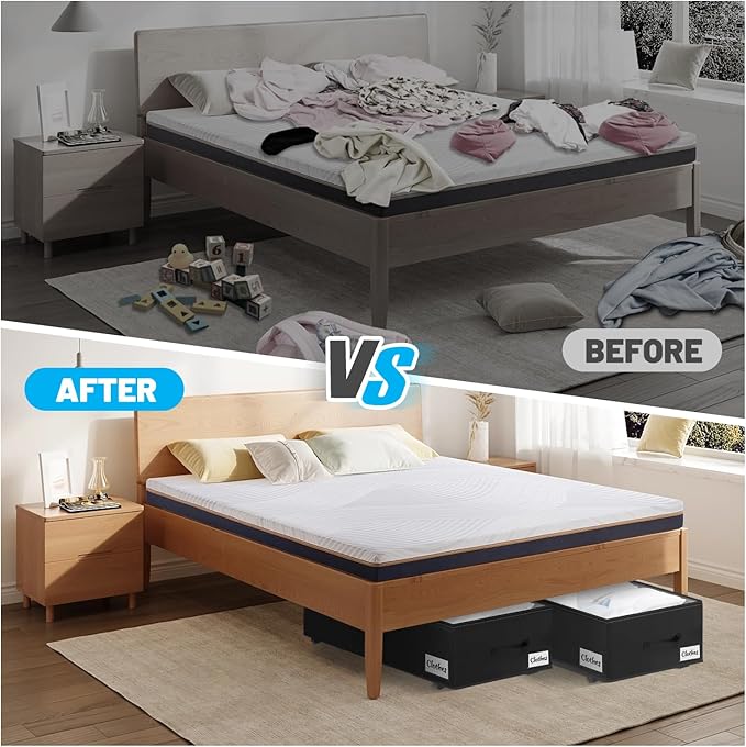 Under Bed Storage with Wheels, 4-Pack 10" Height XXL 75L Rolling Storage Bins, Quick Assembly Underbed Shoe Storage Containers with Clear Lid & Label, Dorm Under Bed Drawers for Clothes, Shoes, Black