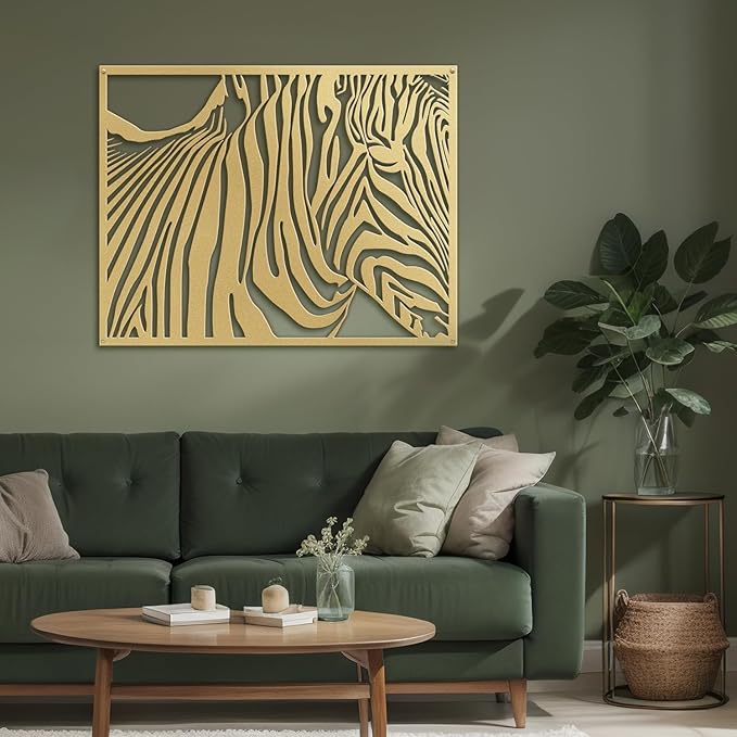 SIGNLEADER Metal Wall Art Decor Zebra Minimalist Modern Abstract Wall Sculpture Hangings Home Decoration for Living Room, Bedroom, Bathroom, Kitchen, Outdoor - 36" Gold