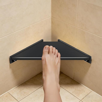 Corner Shower Foot Rest for Shaving Legs, Wall Mounted Shower Step & Shower Shelf 2 in 1, Stainless Steel Shower Foot Ledge, Heavy Duty Corner Shelf for Bathroom, Space Saving Design, Matte Black