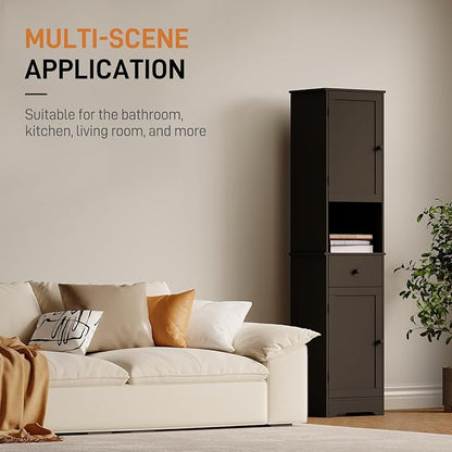 Tall Bathroom Cabinet, Storage Cabinet with 2 Doors & 2Drawer, with Ajustable Shelve, for Bathrooms, Kitchens,Entrances,Bedrooms（Black）