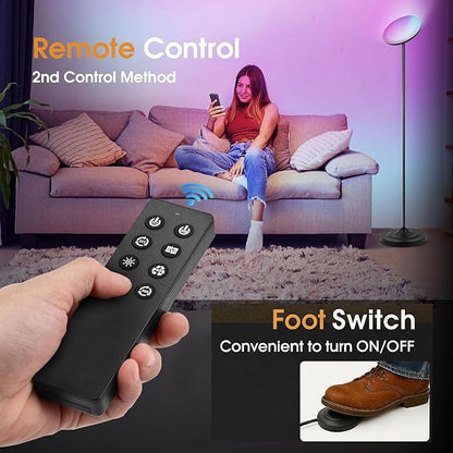 30W/2600LM Bright Floor Lamp with Remote Control, RGB Color Changing Torchiere Floor Lamp, Stepless Adjust Color Temperatures and Brightness for Bedroom and Play Room
