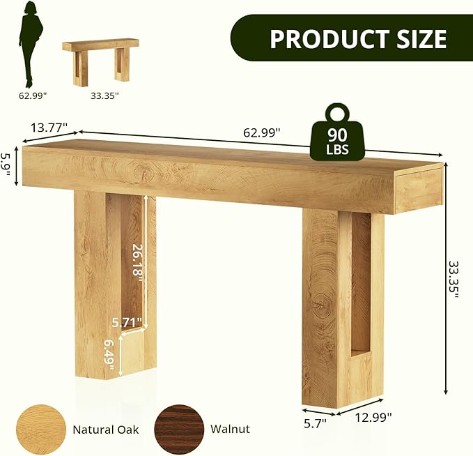 FURSUN 63 Inch Long Console Table with Storage, Narrow Wooden Sofa Table Behind Couch, Farmhouse Entryway Hallway Table for Living Room, Natural Oak