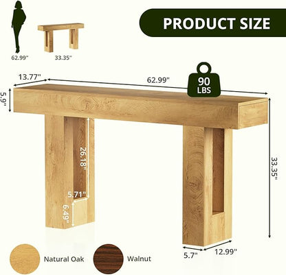 FURSUN 63 Inch Long Console Table with Storage, Narrow Wooden Sofa Table Behind Couch, Farmhouse Entryway Hallway Table for Living Room, Natural Oak