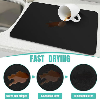 WISELIFE Coffee Mat Super Absorbent Dish Drying Mat Coffee Bar Accessories Match with Machine Large Drying Mats for Kitchen Counter 18" W x 36" L, Black