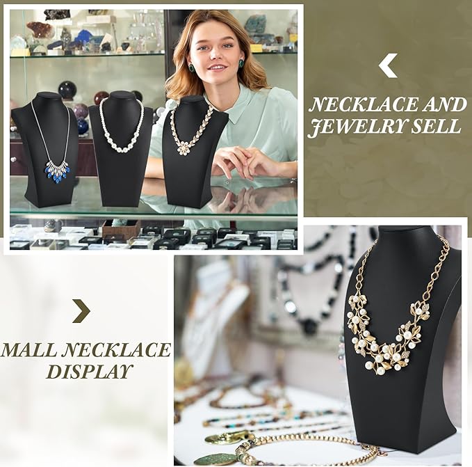 Kigley 6 Pcs Black PU Leather Jewelry Bust Display Necklace Holder Stand Necklace Mannequin Holder for Jewelry Display Trade Show(11.42 x 3.94 x 6.89 Inches)