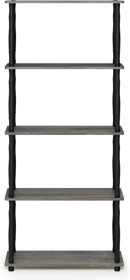 Furinno TURN-S-TUBE Storage Shelves, 5-Tier Book Shelf, Corner Shelf, Toolless Open Shelves, Classic Tubes, for Organization and Storage, Living Room, Garage, Home Office, French Oak