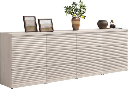 SICOTAS Buffet Cabinet with Storage, Fluted Accent Sideboard Modern Credenza with Larger Drawers, Mid Century Media Console Coffee Bar Table Liquor Cabinet for Dining Room Entryway Kitchen (4 Pieces)