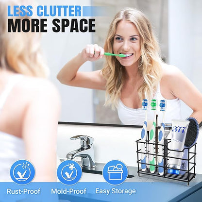 Toothbrush Holders for Bathrooms, Stainless Steel Toothbrush Holder for Kids and Adults, Electric Toothbrush and Toothpaste Holder, Rustproof Bathroom Accessories Organizer, Black Large