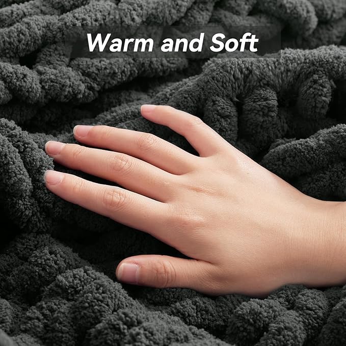 Negwoo Chunky Knit Throw Blanket, 30''*40'' Knitted Throw Chenille Yarn for Bed Couch, Handmade Dark Grey Crochet Big Thick Blanket, Machine Washable Cute Comfy Blanket for Home Decor
