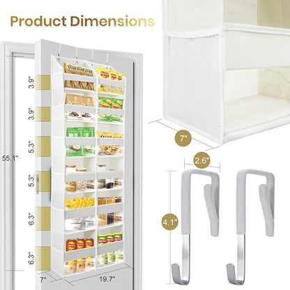 HOMELUX THEORY UPGRADED 6 Tiers Over The Door Organizer Hanging - 100D EXTRA THICK & 50lbs HUGE CAPACITY, 12 Side Mesh Pockets Over The Door Shoe Organizer, Hanging Closet Organizer (Ivory, XL)