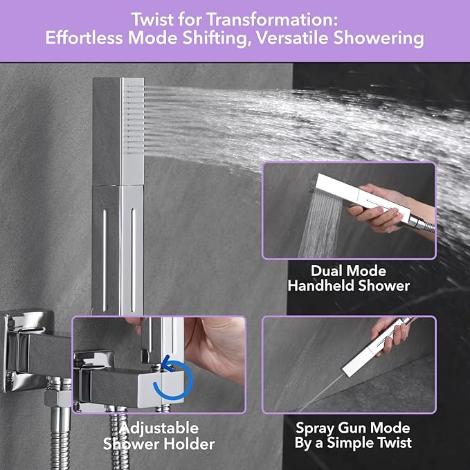 VANFOXLE Shower Faucet Set Chrome Shower System, Push Button Diverter Shower Faucet with Trim Kit, Ceiling Mount 10 Inch Shower Head Increased Thick, 6 Inch Side Shower Head, 2-in-1 Handheld