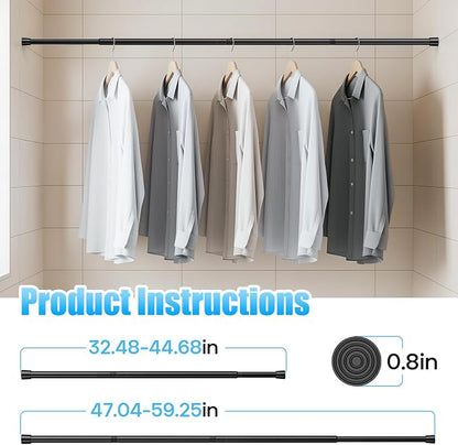 AIZESI 2pcs Adjustable Curtain Rod No Drilling Black Spring Tension Rod Adjusting Length 31 to 54 Inch Small Expandable Loaded Curtain Rods for Windows, Cupboard, Kitchen Cabinets,Bathroom