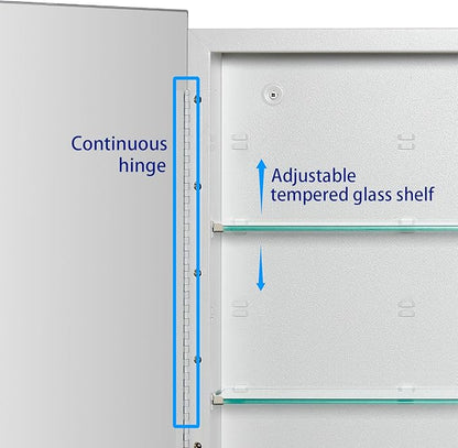 Bathroom Medicine Cabinet with Beveled Edge Mirrored Door 24 x 30 inch, Recessed or Surface Mount, with Adjustable Glass Shelves