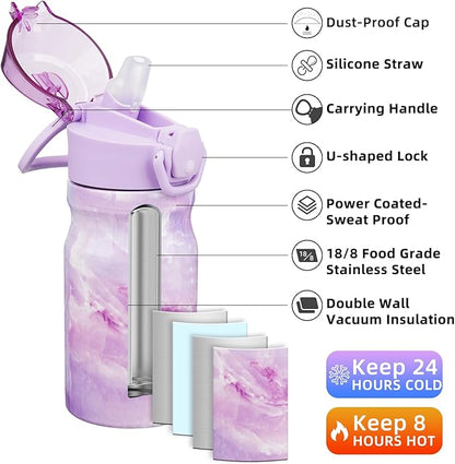 BJPKPK Stainless Steel Insulated Water Bottle with Straw Lid 14oz Reusable Metal Thermal Flask Bottles Keep Cold and Hot,Dawn