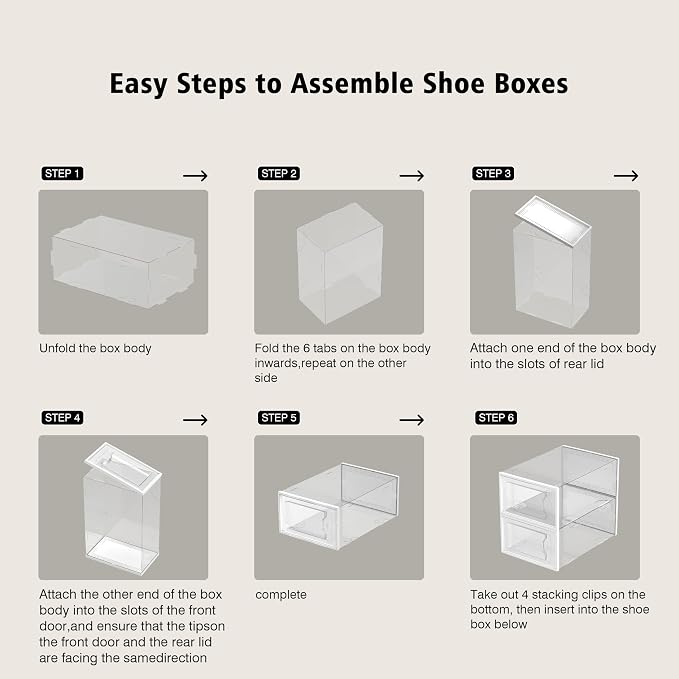 SEE SPRING 12 Pack Shoe Storage Box, Clear Plastic Stackable Shoe Organizer for Closet, Space Saving Foldable Shoe Rack Sneaker Container Bin Holder