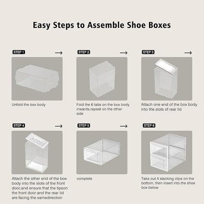 SEE SPRING 12 Pack Shoe Storage Box, Clear Plastic Stackable Shoe Organizer for Closet, Space Saving Foldable Shoe Rack Sneaker Container Bin Holder